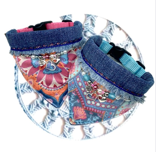 Bandana BOHO VELVET Col. pink & turquoise